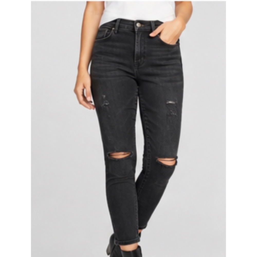 ShoeDazzle Womens 29 Black Jeans Distressed Skinny High Rise Ripped Grunge Y2K
